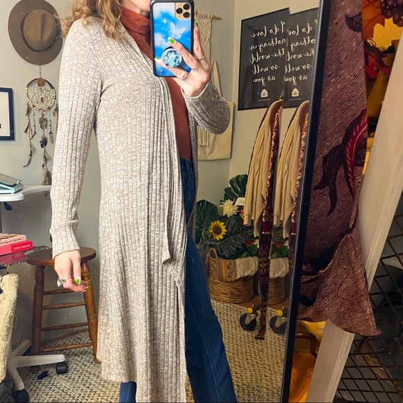 Edista Marled Neutral Beige Long Waterfall Sweater Cardigan Size Small - Picture 4 of 14